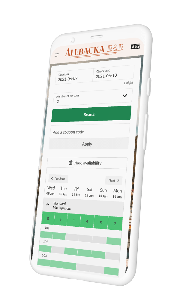 Smartphone with Sirvoy Booking Engine